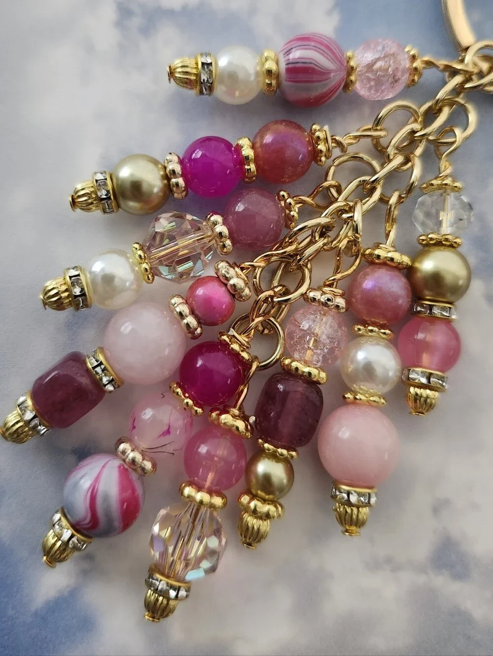 Butterfly Purse or Bag Charm Quartz Agate Handcrafted Pink Rhinestone